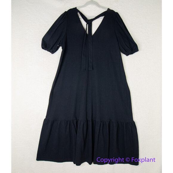 New! Eloquii cotton‎ blend black texture v neck flounce hem dress, 14/16 - Picture 10 of 14